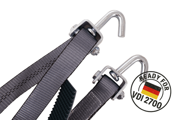 Set di quattro cinghie di trasporto per rimorchi HEFFA CARLINE 130, cinghie di fissaggio ruote 2,8 m/35 mm/3 t VDI 2700