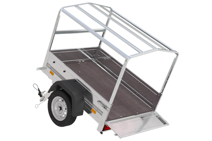Rimorchio leggero 150x106 con telone blu e centina PTT 750 kg Garden Trailer 150 kipp