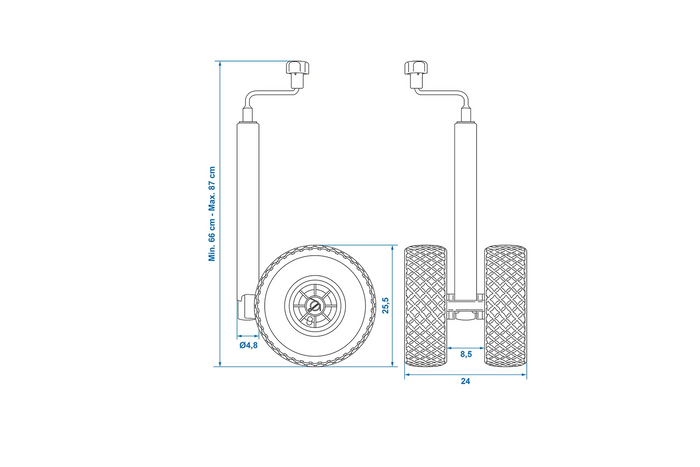 Podwójna kolo podporowe 48mm 2x metalowa felga opona dmuchana 260x85mm