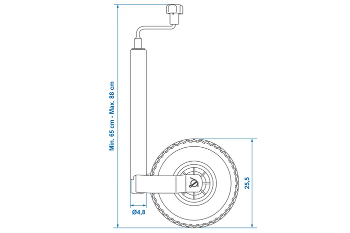 Ruota di supporto ProPlus 341507, portata 150 kg, altezza 48 mm, lunghezza 650-880 mm.
