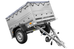 Rimorchio per auto 150x106 UNITRAILER GARDEN 150 KIPP con sponde BIS, telaio H-0 e copertura grigia