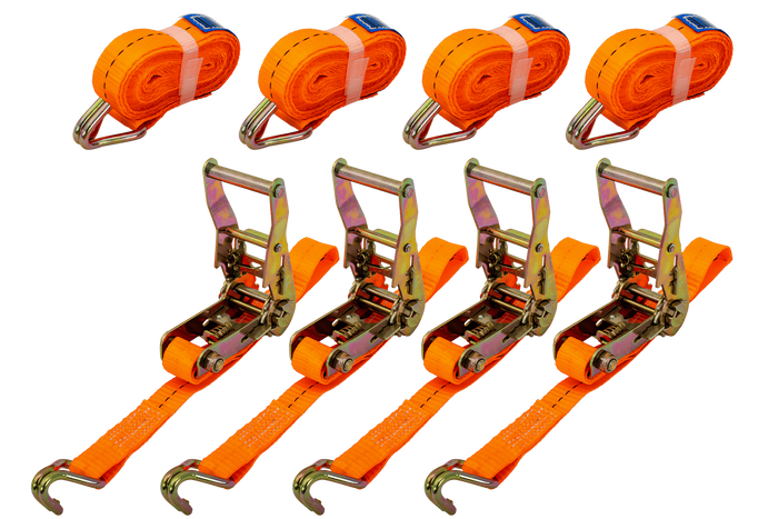 Set di quattro cinghie di trasporto UNITRAILER arancioni da 4 m/25 mm/1 t con tenditore