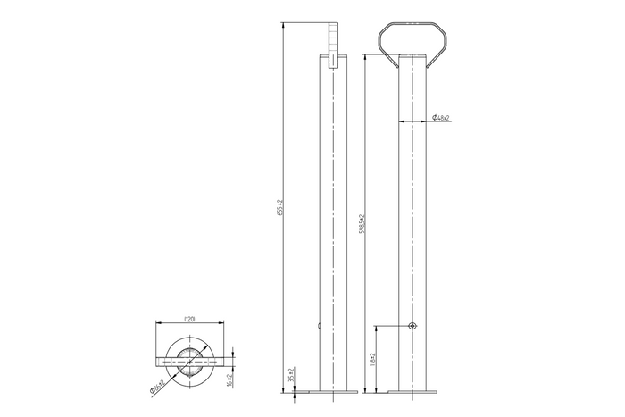 Supporto fisso KNOTT KK12581 per rimorchio da 150 kg, 48 mm, 600 mm