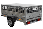 Rimorchio per auto 230x125 UNITRAILER GARDEN 230 KIPP con lati in rete e copertura grigia