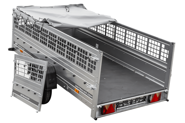 RIMORCHIO LEGGERO GARDEN TRAILER 264 KIPP CON RUOTINO SOVRASPONDE IN RETE E TELO PIATTO GRIGIO