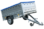 RIMORCHIO DA GIARDINO 230 KIPP CON RUOTA DI SUPPORTO, FIANCHI BIS E Telone PIATTA BLU