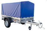 Rimorchio auto leggero 200 x 106 con ruota di supporto, telone blu e centina PTT 750 KG Garden Trailer 200 KIPP