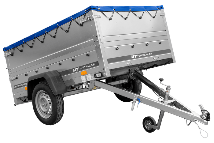 Rimorchio per auto 200x125 UNITRAILER GARDEN 201 KIPP con sponde BIS e telone blu