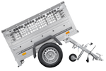 Rimorchio per auto 150x106 UNITRAILER GARDEN 150 KIPP con lati in rete e copertura grigia