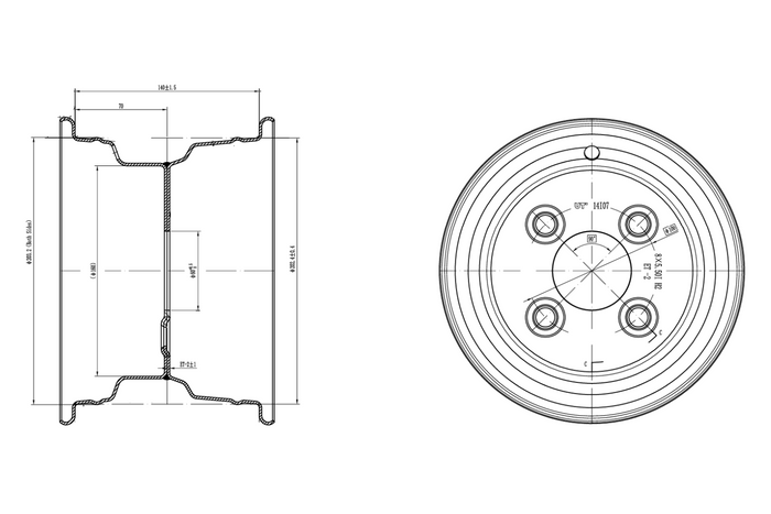 Cerchio in acciaio UNITRAILER 5.5Ix8"H2 4x100 ET:-2