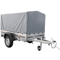 rimorchio carrello leggero senza freni 200x106 con ruotino telone grigio e struttura PTT 750 kg Garden Trailer 200 kipp