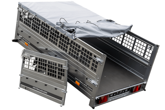 UNITRAILER GARDEN TRAILER 230 KIPP CON RUOTINO SOVRASPONDE IN RETE E TELO PIATTO GRIGIO