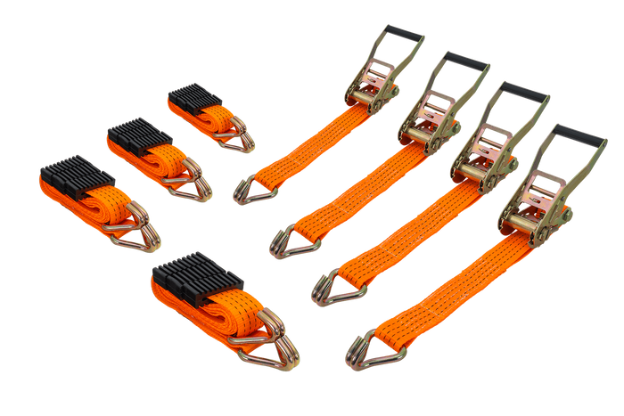 Set di quattro cinghie di trasporto a 3 punti con tendicinghia per rimorchio UNITRAILER 3m/50mm/4t arancione