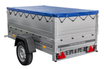 Rimorchio per auto 200x106 UNITRAILER GARDEN 200 KIPP con sponde BIS, telaio H-0 e copertura blu
