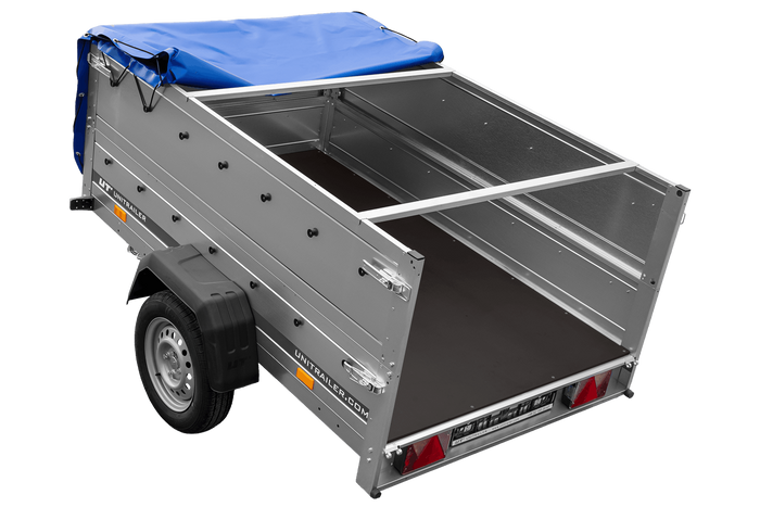Rimorchio per auto 200x125 UNITRAILER GARDEN 201 KIPP con sponde BIS e telone blu