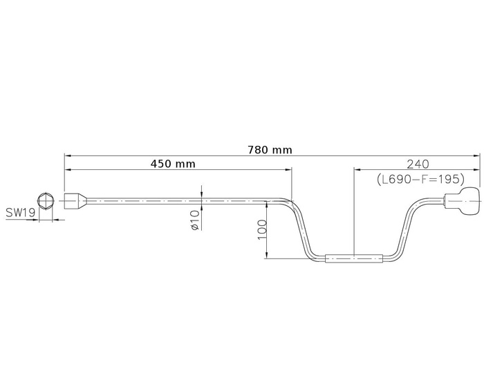 Manovella per supporto estensibile AL-KO 1213048 per rimorchio 760mm 19mm