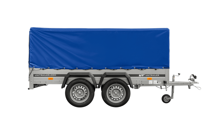 RIMORCHIO GARDEN TRAILER UNITRAILER 264/2 KIPP CON RUOTINO D'APPOGGIO, TELAIO H-800 E COPERTURA BLU