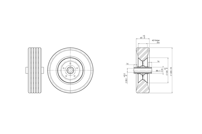 Ruota di scorta per ruotino di appoggio WINTERHOFF 255SB in gomma piena 225x70mm