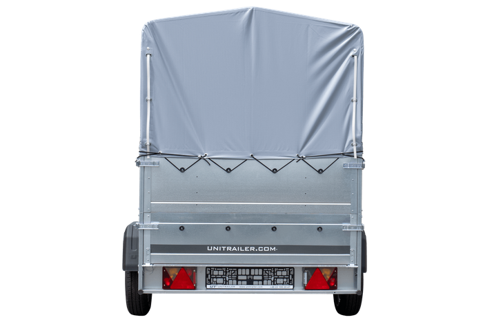 Rimorchio per auto 230x125 UNITRAILER GARDEN 230 KIPP con sponde BIS, telaio H-800 e copertura grigia