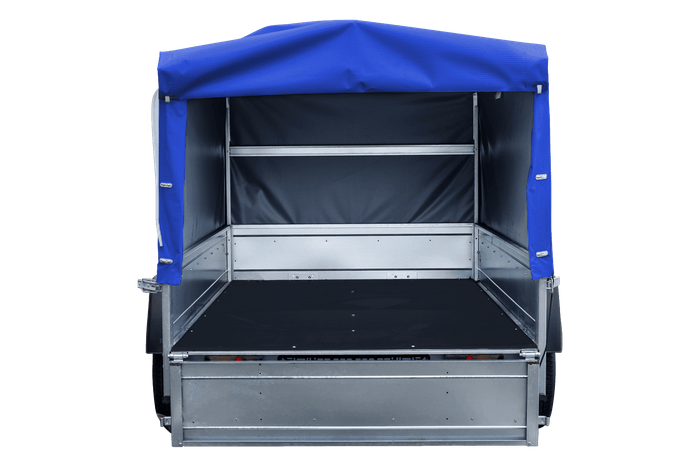 Rimorchio leggero 230x125 UNITRAILER GARDEN 230 KIPP con telaio H-800 e telo di copertura blu