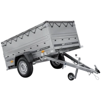 Rimorchio carrello leggero senza freni trasporto cose 750 kg Unitrailer Garden Trailer 200 kipp (new) con ruotino sovrasponde e telo grigio