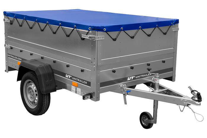 Rimorchio per auto 200x125 UNITRAILER GARDEN 201 KIPP con sponde BIS e telone blu