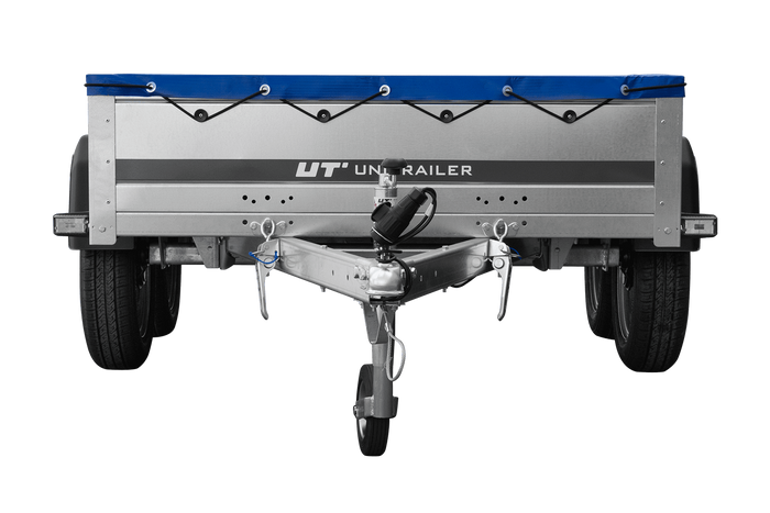 Rimorchio a due assi 264x125 UNITRAILER GARDEN 264/2 KIPP con telaio H-0 e telone blu