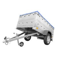 Nuovo rimorchio per auto GARDEN TRAILER 200 KIPP con ruotino d'appoggio, sovrasponde e telo piatto blu