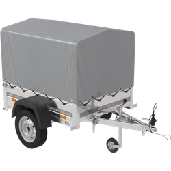 Rimorchio carello trasporto cose rimorchio leggero 750 kg Unitrailer Garden Trailer 150 kipp con ruotino centina e telo grigio