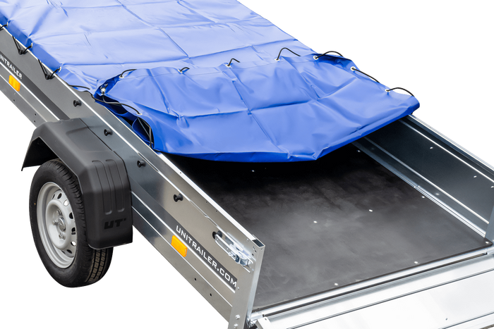 RIMORCHIO LEGGERO 750 kg CON RUOTINO CENTINA H-0 E TELO BLU UNITRAILER GARDEN TRAILER 230 KIPP