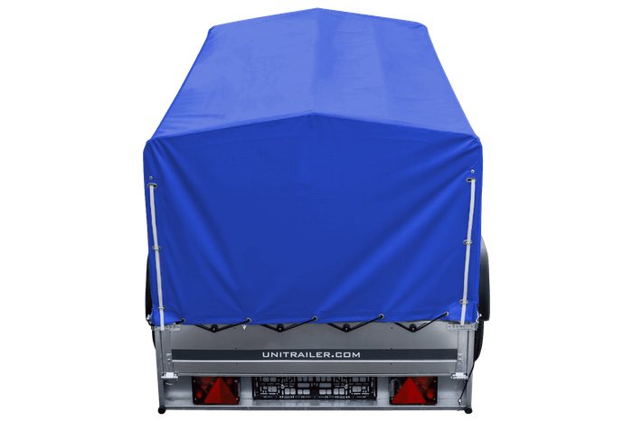 Rimorchio leggero 230x125 UNITRAILER GARDEN 230 KIPP con telaio H-800 e telo di copertura blu