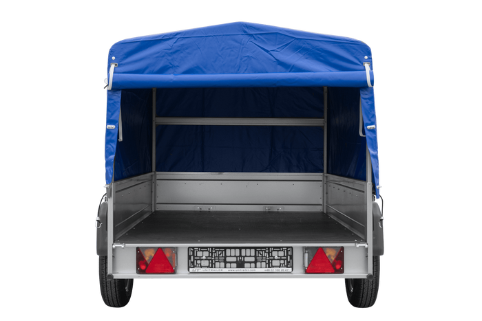 Rimorchio leggero 200x125 UNITRAILER GARDEN 201 KIPP con telaio H-800 e telone blu