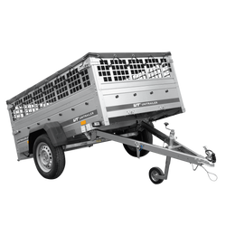 Rimorchio monoasse 200x125 UNITRAILER GARDEN 201 KIPP con sponde in rete e copertura grigia