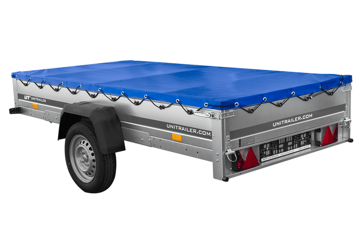 Rimorchio leggero 264x125 UNITRAILER GARDEN 264 KIPP con telaio H-0 e copertura blu