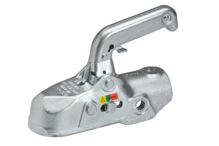 Gancio di traino WINTERHOFF WW 350-RB-K1414 per rimorchio da 3500 kg con timone in tubo da 50 mm, in ghisa.
