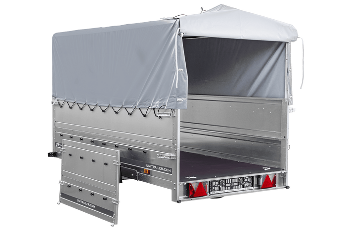 RIMORCHIO DA GIARDINO 264 KIPP CON RUOTA DI SOSTEGNO, SPONDE BIS, TELAIO H-800 E COPERTURA GRIGIA