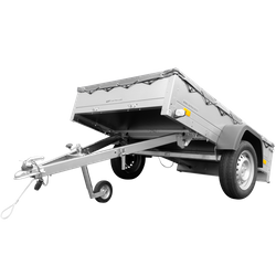 Rimorchio leggero con telone piatto grigio e ruota di appoggio 200x125 750 kg Garden Trailer 201 kipp