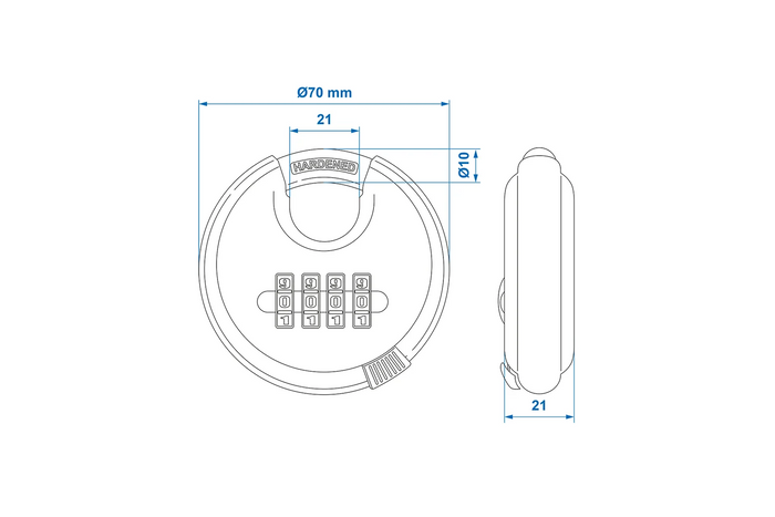 Lucchetto rotondo con combinazione ProPlus 341317, lucchetto ad archetto con codice 70mm