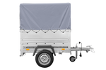 RIMORCHIO CARRELLO TRASPORTO COSE RIMORCHIO LEGGERO 750 KG UNITRAILER GARDEN TRAILER 150 KIPP CON SOVRASPONDE RUOTINO CENTINA E TELO GRIGIO