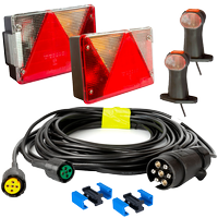 Set luci: luci posteriori ASPÖCK + luci di posizione laterali ASPÖCK + cablaggio MANTES 4,5m 7PIN + connettori rapidi
