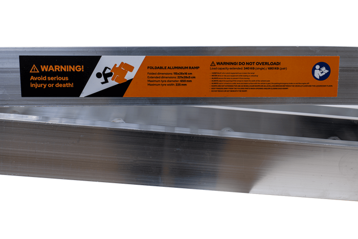 UNITRAILER ALR003 rampa pieghevole in alluminio per rimorchio 221 cm 340 kg con cinghia e supporto