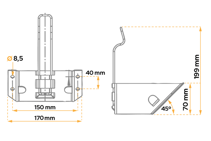 Cuneo per ruote con staffa di montaggio AL-KO UK36 h:160mm