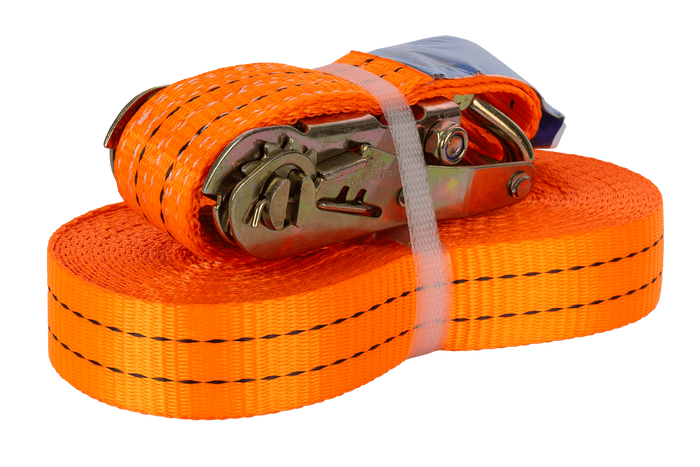 Set di quattro cinghie di trasporto UNITRAILER arancioni da 12 m/35 mm/2 t con tenditore