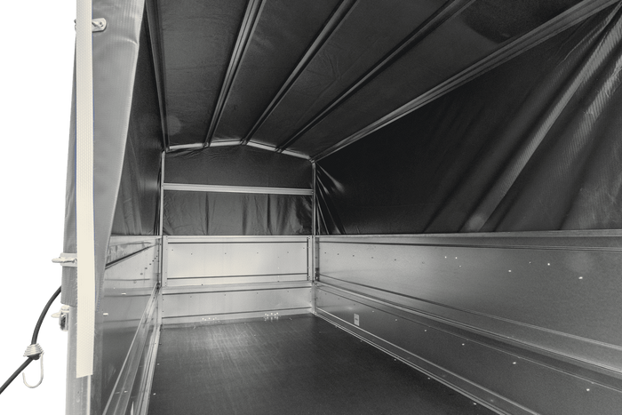 Rimorchio per auto a 2 assi UNITRAILER GARDEN TRAILER 264/2 KIPP con ruota di supporto, sponde bis, telaio h-800 e telo grigio