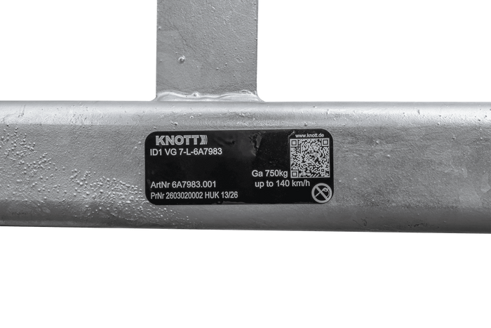 Asse KNOTT VG7-L non frenato per rimorchio 750kg 1125mm 1615mm 4x100