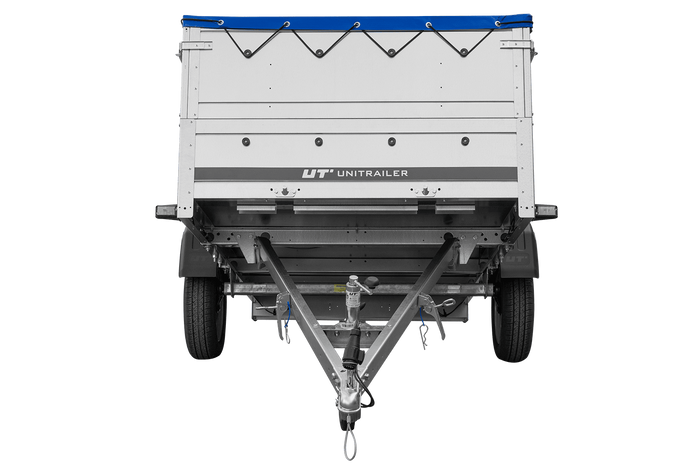 Rimorchio a un asse Unitrailer GARDEN TRAILER 264 KIPP con sponde BIS e telone piatto blu