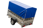 Rimorchio monoasse 230x125 UNITRAILER GARDEN 230 KIPP con sponde in rete, telaio H-800 e telone blu