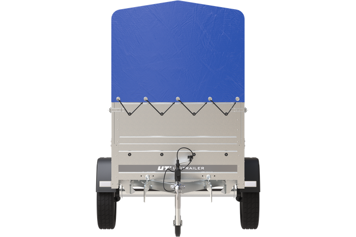 Rimorchio da giardino 200 Kipp con ruota tastatrice, sponde BIS, telaio H-800 e copertura blu