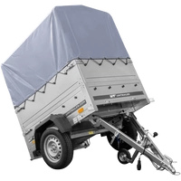 RIMORCHIO CARRELLO TRASPORTO COSE RIMORCHIO LEGGERO 750 KG UNITRAILER GARDEN TRAILER 150 KIPP CON SOVRASPONDE RUOTINO CENTINA E TELO GRIGIO