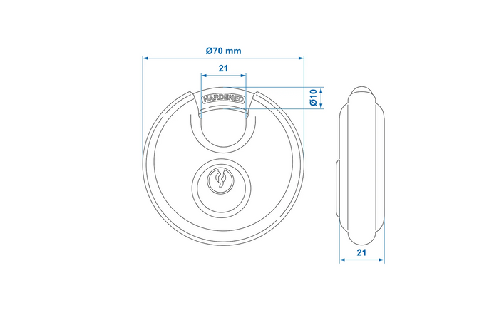 Set di due lucchetti rotondi ProPlus 341319S, con disco, 70 mm